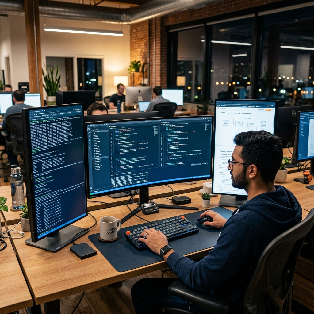Desenvolvedor programando integra&ccedil;&otilde;es